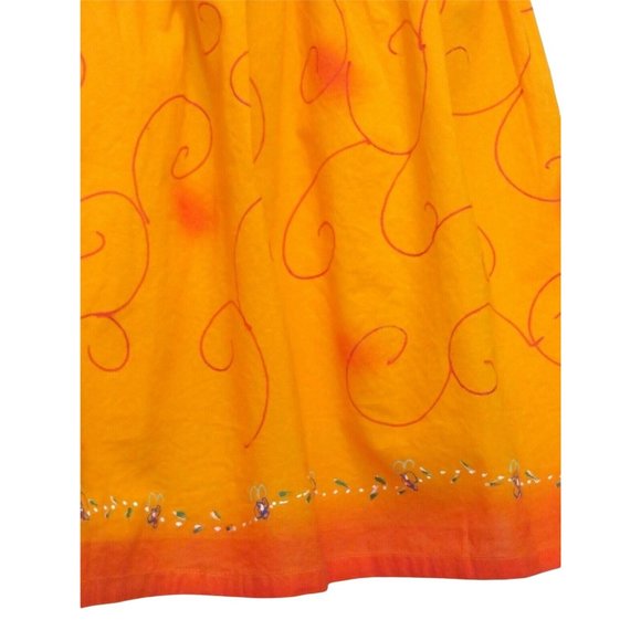 Madrid Hand Painted Drop Waist Skirt M Orange Gathered Knee Length Festival Mod - Picture 7 of 12
